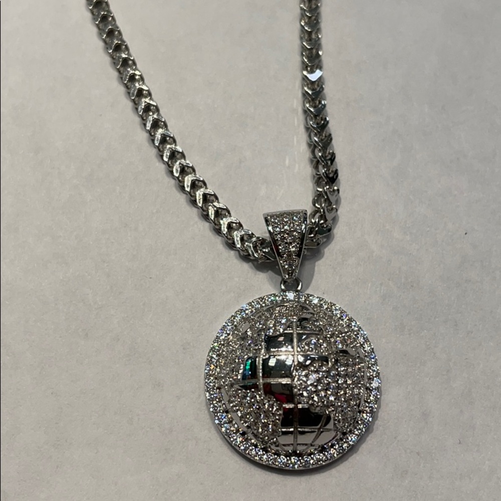 Silver world map necklace